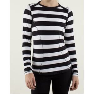 Lululemon Athletica Top Womens 2-4 Athletic Base Runner Black White Long Sleeve